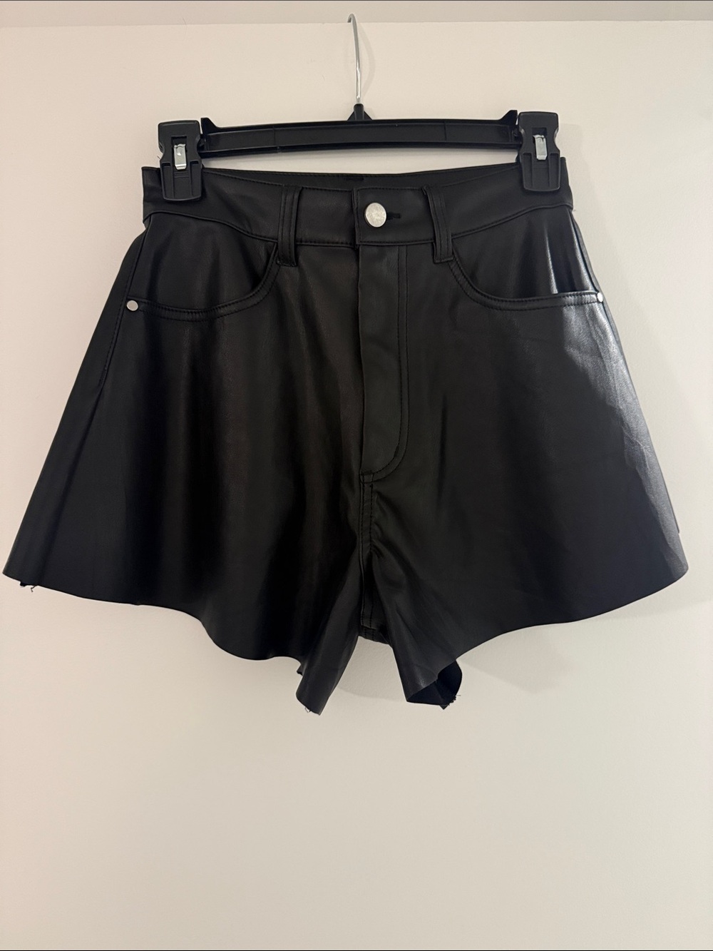 High-Waist Black Faux Leather Shorts